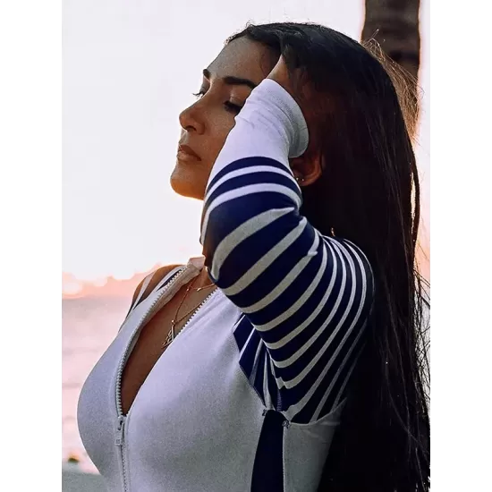 Long Sleeves Striped Zipper Split-Joint Wetsuit Long Sleeves Striped Zipper Split-Joint Wetsuit