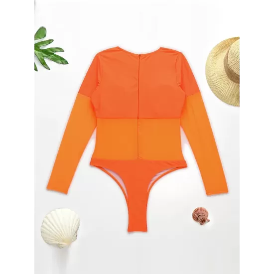 Solid Color See-Through Gauze Split-Joint Long Sleeve One-Piece Wetsuit Solid Color See-Through Gauze Split-Joint Long Sleeve One-Piece Wetsuit
