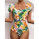 Square-Neck Puff Sleeves Floral Sexy Slim Fashin One-Piece Wetsuit Swimwear Square-Neck Puff Sleeves Floral Sexy Slim Fashin One-Piece Wetsuit Swimwear