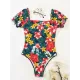 Square-Neck Puff Sleeves Floral Sexy Slim Fashin One-Piece Wetsuit Swimwear Square-Neck Puff Sleeves Floral Sexy Slim Fashin One-Piece Wetsuit Swimwear