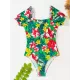 Square-Neck Puff Sleeves Floral Sexy Slim Fashin One-Piece Wetsuit Swimwear Square-Neck Puff Sleeves Floral Sexy Slim Fashin One-Piece Wetsuit Swimwear