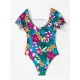 Square-Neck Puff Sleeves Floral Sexy Slim Fashin One-Piece Wetsuit Swimwear Square-Neck Puff Sleeves Floral Sexy Slim Fashin One-Piece Wetsuit Swimwear