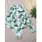 Floral Print Long Sleeve Hollow Zipper One-Piece Swimwear