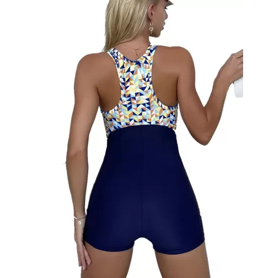 Zipper Contrast Color Split-Joint One-Piece Swimsuit Zipper Contrast Color Split-Joint One-Piece Swimsuit