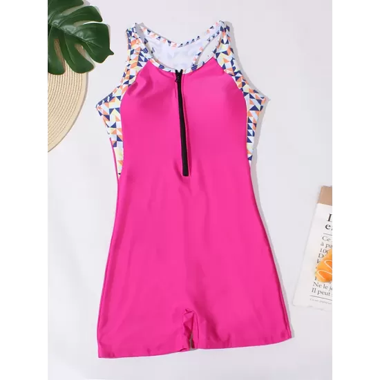 Zipper Contrast Color Split-Joint One-Piece Swimsuit Zipper Contrast Color Split-Joint One-Piece Swimsuit
