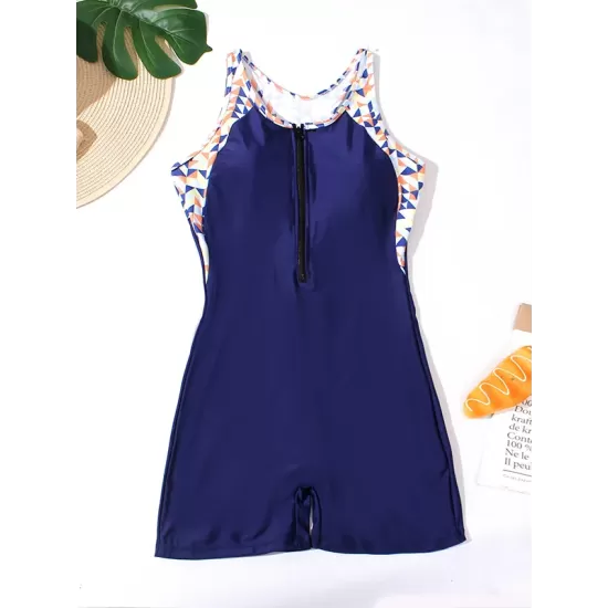 Zipper Contrast Color Split-Joint One-Piece Swimsuit Zipper Contrast Color Split-Joint One-Piece Swimsuit