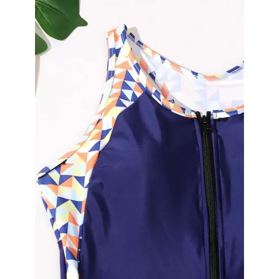 Zipper Contrast Color Split-Joint One-Piece Swimsuit Zipper Contrast Color Split-Joint One-Piece Swimsuit