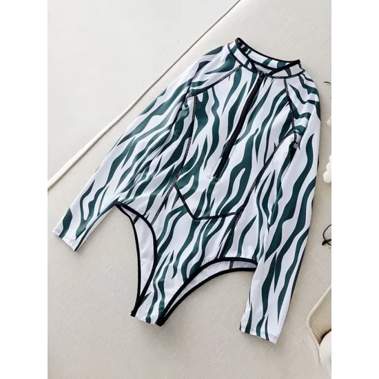 Padded Skinny Contrast Color Printed Zipper Round-Neck Wetsuits Padded Skinny Contrast Color Printed Zipper Round-Neck Wetsuits