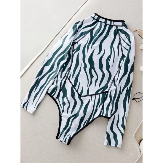 Padded Skinny Contrast Color Printed Zipper Round-Neck Wetsuits Padded Skinny Contrast Color Printed Zipper Round-Neck Wetsuits
