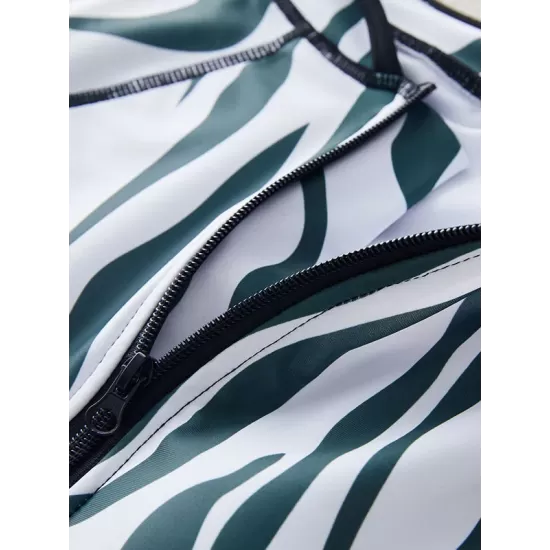 Padded Skinny Contrast Color Printed Zipper Round-Neck Wetsuits Padded Skinny Contrast Color Printed Zipper Round-Neck Wetsuits