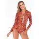Floral Printed Zipper Collar Wetsuit Floral Printed Zipper Collar Wetsuit