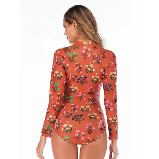 Floral Printed Zipper Collar Wetsuit Floral Printed Zipper Collar Wetsuit