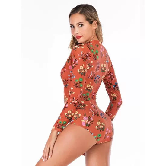 Floral Printed Zipper Collar Wetsuit Floral Printed Zipper Collar Wetsuit