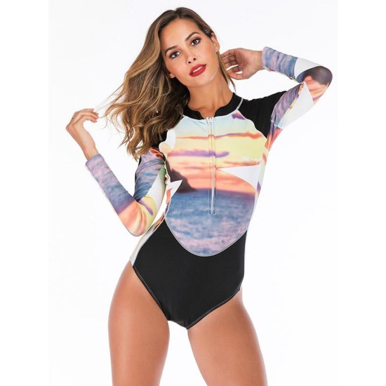 Contrast Zipper Collar One Piece Wetsuit Contrast Zipper Collar One Piece Wetsuit