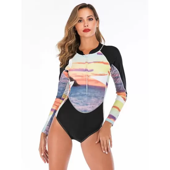 Contrast Zipper Collar One Piece Wetsuit Contrast Zipper Collar One Piece Wetsuit