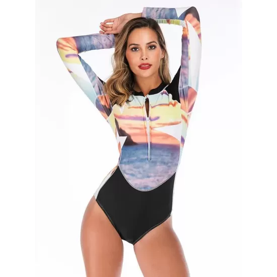 Contrast Zipper Collar One Piece Wetsuit Contrast Zipper Collar One Piece Wetsuit