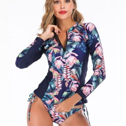 Floral Printing Strappy Waist Two Pieces Wetsuit