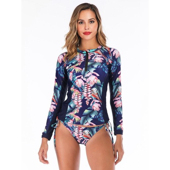 Floral Printing Strappy Waist Two Pieces Wetsuit Floral Printing Strappy Waist Two Pieces Wetsuit