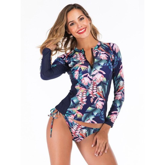 Floral Printing Strappy Waist Two Pieces Wetsuit Floral Printing Strappy Waist Two Pieces Wetsuit