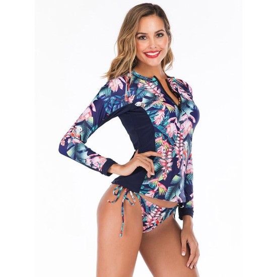 Floral Printing Strappy Waist Two Pieces Wetsuit Floral Printing Strappy Waist Two Pieces Wetsuit