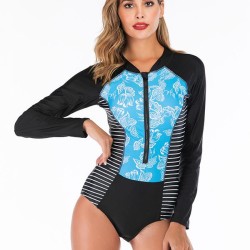 Zipper Floral Printed One Piece Wetsuit
