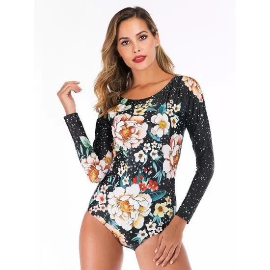 Floral Printed Zipper One Piece Wetsuit Floral Printed Zipper One Piece Wetsuit