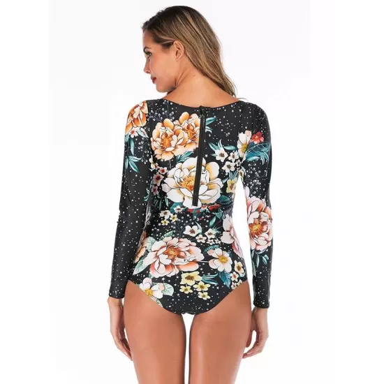 Floral Printed Zipper One Piece Wetsuit Floral Printed Zipper One Piece Wetsuit