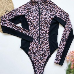 Leopard-Print Zipper Long Sleeves Wetsuit