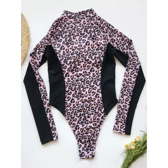 Leopard-Print Zipper Long Sleeves Wetsuit Leopard-Print Zipper Long Sleeves Wetsuit