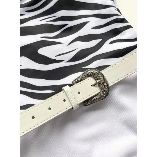 Zebra Print Split-Joint Belted Wetsuit Zebra Print Split-Joint Belted Wetsuit