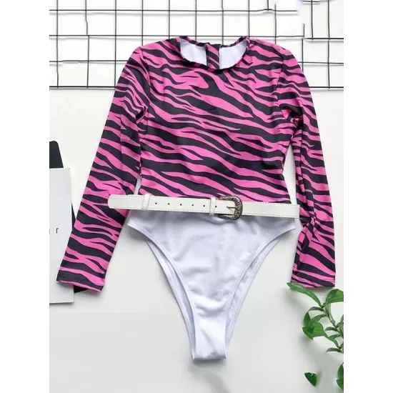 Zebra Print Split-Joint Belted Wetsuit Zebra Print Split-Joint Belted Wetsuit