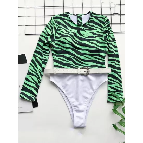 Zebra Print Split-Joint Belted Wetsuit Zebra Print Split-Joint Belted Wetsuit