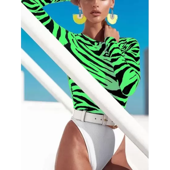 Zebra Print Split-Joint Belted Wetsuit Zebra Print Split-Joint Belted Wetsuit