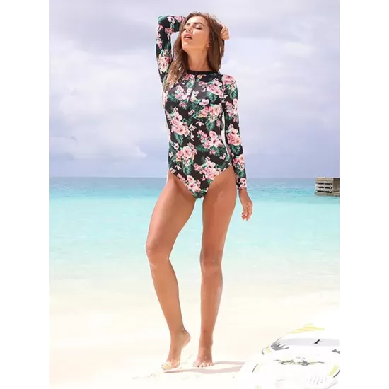 Floral-Print Long Sleeve One-Piece Wetsuit Floral-Print Long Sleeve One-Piece Wetsuit