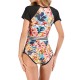 Floral-Print Split-Joint Short Sleeve One-Piece Wetsuit Floral-Print Split-Joint Short Sleeve One-Piece Wetsuit