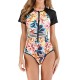 Floral-Print Split-Joint Short Sleeve One-Piece Wetsuit Floral-Print Split-Joint Short Sleeve One-Piece Wetsuit