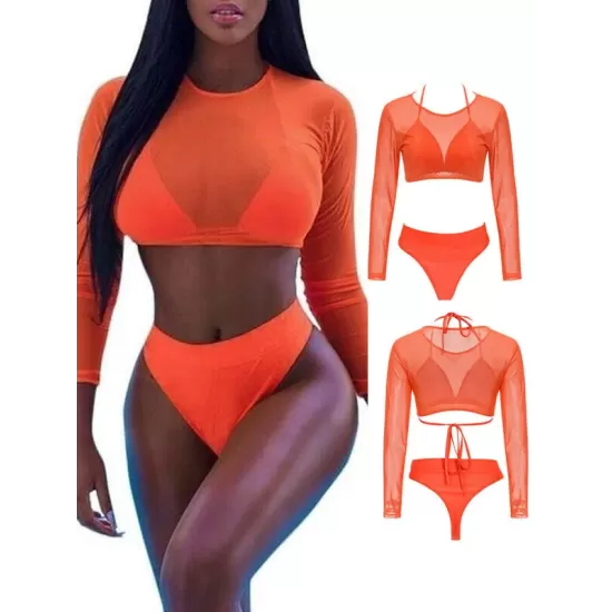 Solid Color Triangles +Long Sleeve Wetsuit Three-Piece Set Solid Color Triangles +Long Sleeve Wetsuit Three-Piece Set