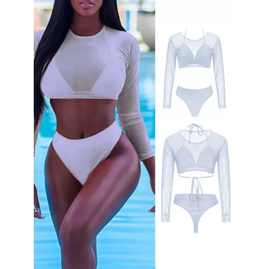 Solid Color Triangles +Long Sleeve Wetsuit Three-Piece Set Solid Color Triangles +Long Sleeve Wetsuit Three-Piece Set