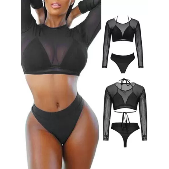 Solid Color Triangles +Long Sleeve Wetsuit Three-Piece Set Solid Color Triangles +Long Sleeve Wetsuit Three-Piece Set