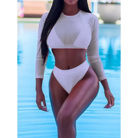 Solid Color Triangles +Long Sleeve Wetsuit Three-Piece Set Solid Color Triangles +Long Sleeve Wetsuit Three-Piece Set
