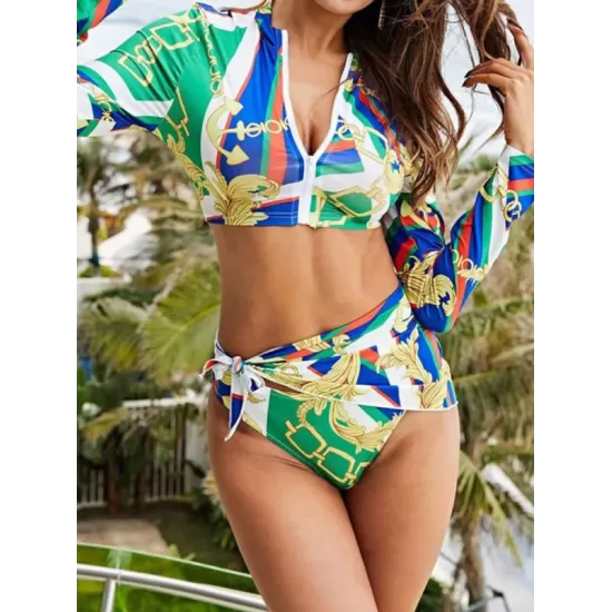 Abstract Printed Long Sleeve Zipper Split Wetsuit+Scarf Abstract Printed Long Sleeve Zipper Split Wetsuit+Scarf