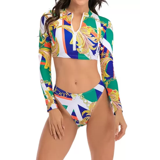Abstract Printed Long Sleeve Zipper Split Wetsuit+Scarf Abstract Printed Long Sleeve Zipper Split Wetsuit+Scarf