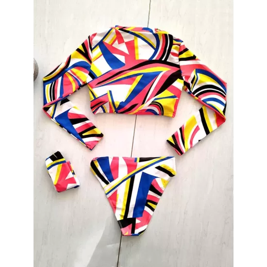 Abstract Printed Long Sleeve Zipper Split Wetsuit+Scarf Abstract Printed Long Sleeve Zipper Split Wetsuit+Scarf