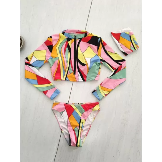 Abstract Printed Long Sleeve Zipper Split Wetsuit+Scarf Abstract Printed Long Sleeve Zipper Split Wetsuit+Scarf