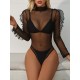 Black Triangles Split Bikini Swimsuit +See-Through Puff Sleeves High-Neck Wetsuit Black Triangles Split Bikini Swimsuit +See-Through Puff Sleeves High-Neck Wetsuit
