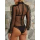 Black Triangles Split Bikini Swimsuit +See-Through Puff Sleeves High-Neck Wetsuit Black Triangles Split Bikini Swimsuit +See-Through Puff Sleeves High-Neck Wetsuit