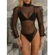Black Triangles Split Bikini Swimsuit +See-Through Puff Sleeves High-Neck Wetsuit Black Triangles Split Bikini Swimsuit +See-Through Puff Sleeves High-Neck Wetsuit
