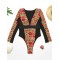 Ethnic Printed Split-Joint See-Through V-Neck One-Piece Wetsuit
