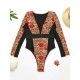 Ethnic Printed Split-Joint See-Through V-Neck One-Piece Wetsuit Ethnic Printed Split-Joint See-Through V-Neck One-Piece Wetsuit