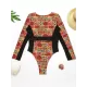 Ethnic Printed Split-Joint See-Through V-Neck One-Piece Wetsuit Ethnic Printed Split-Joint See-Through V-Neck One-Piece Wetsuit